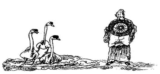 Студент попросил посадить его в клетку с гусями (современный рисунок)